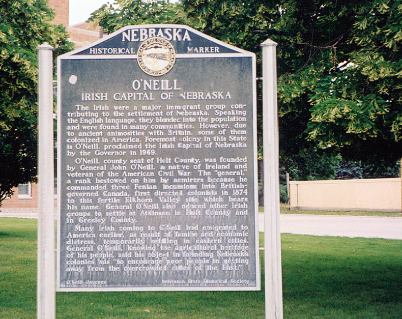 Nebraska Historical Marker O'Neill, Irish Capital of Nebraska E