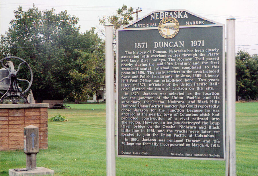 Nebraska Historical Marker Duncan, 18711971 E Nebraska History